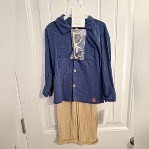 NEW RZ Littles by Rachel Zoe Girls 4T  3 Piece Set Blue Tan Crinkle Sunglasses